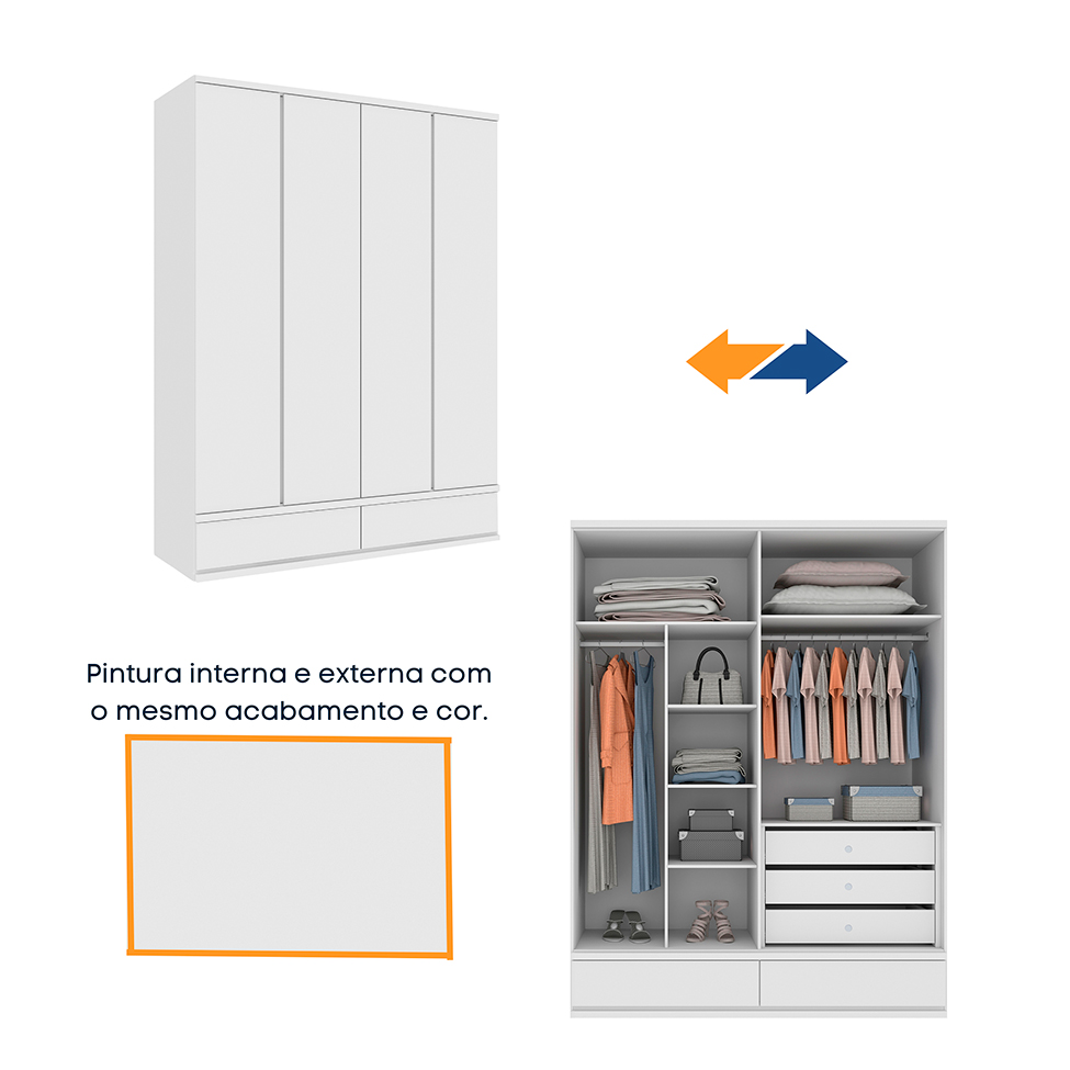 Guarda-Roupa Casal Stillus 4 Portas 5 Gavetas Neve