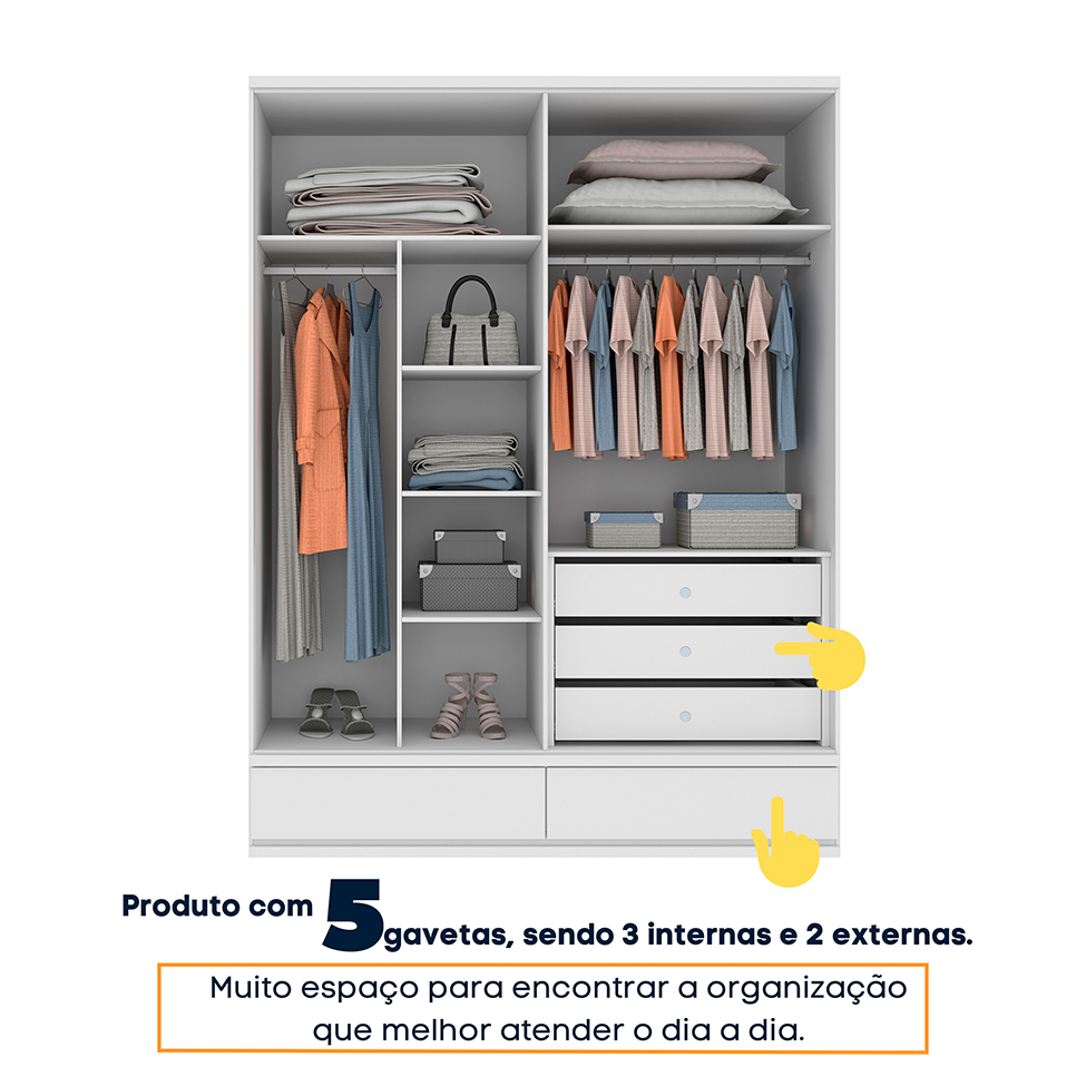 Guarda-Roupa Casal Stillus 4 Portas 5 Gavetas Neve
