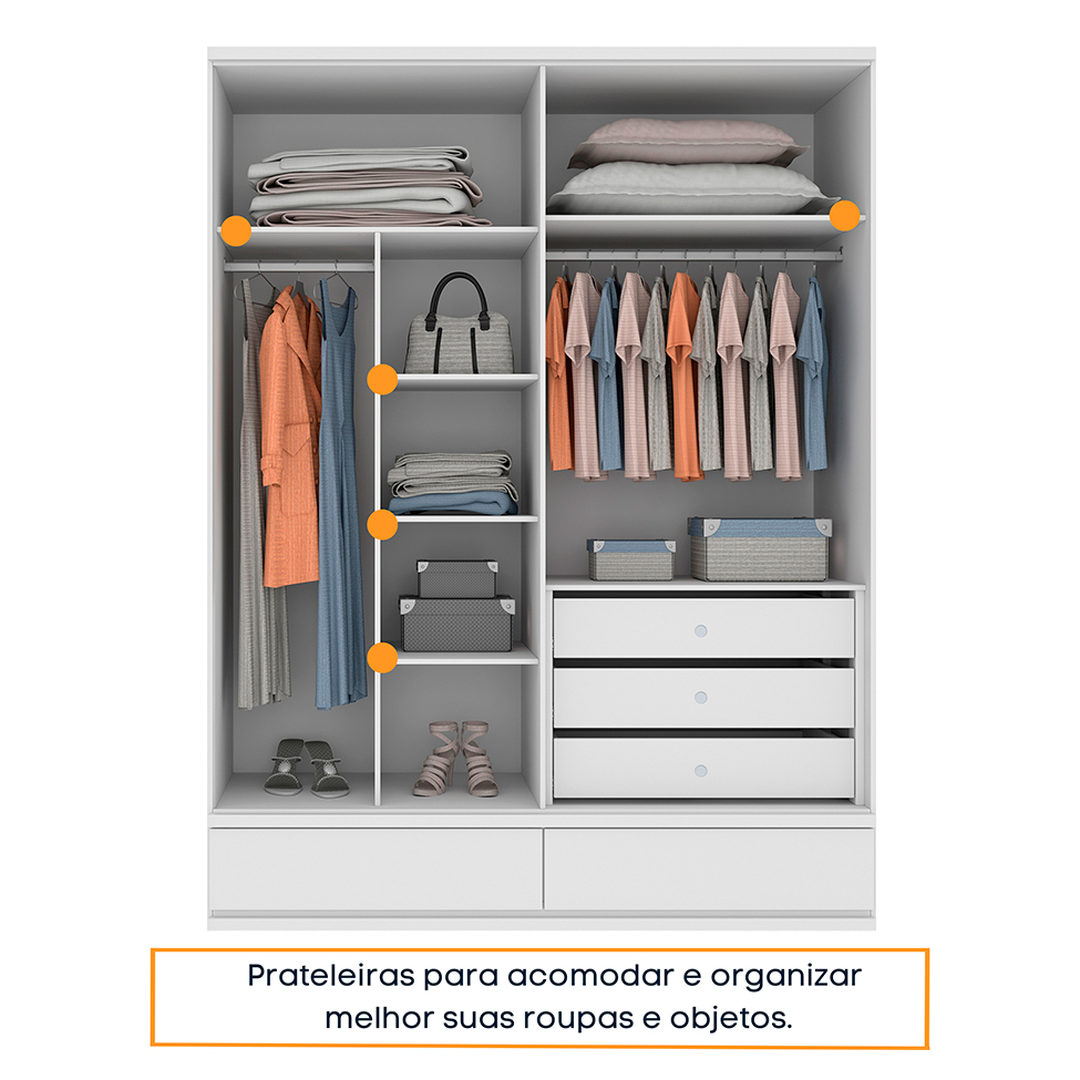 Guarda-Roupa Casal Stillus 4 Portas 5 Gavetas Neve