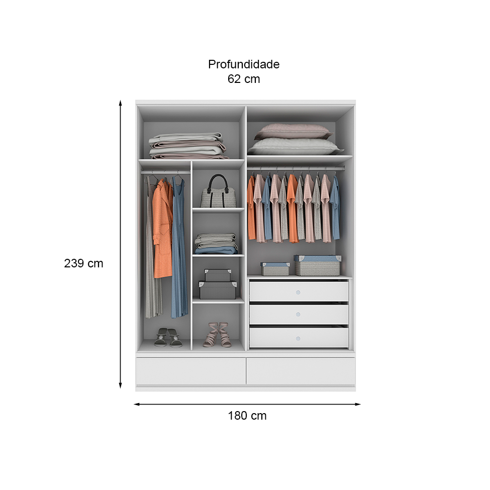 Guarda-Roupa Casal Stillus 4 Portas 5 Gavetas Neve