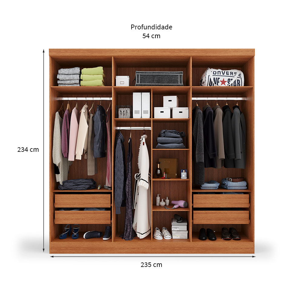 Guarda-Roupa Casal Supreme 6 Portas 4 Gavetas Freijó Wood e Off White