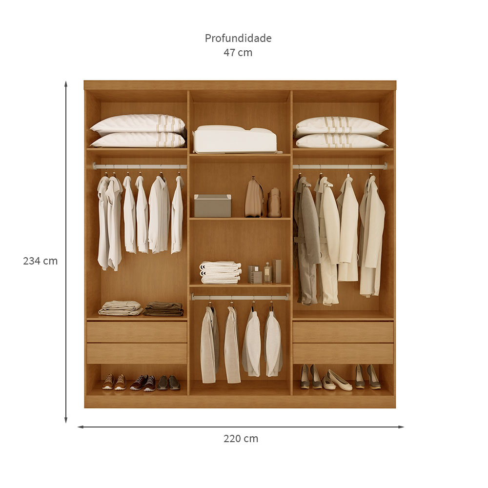 Guarda-Roupa Casal Torino 100% MDF 6 Portas 4 Gavetas Naturalle e Off White