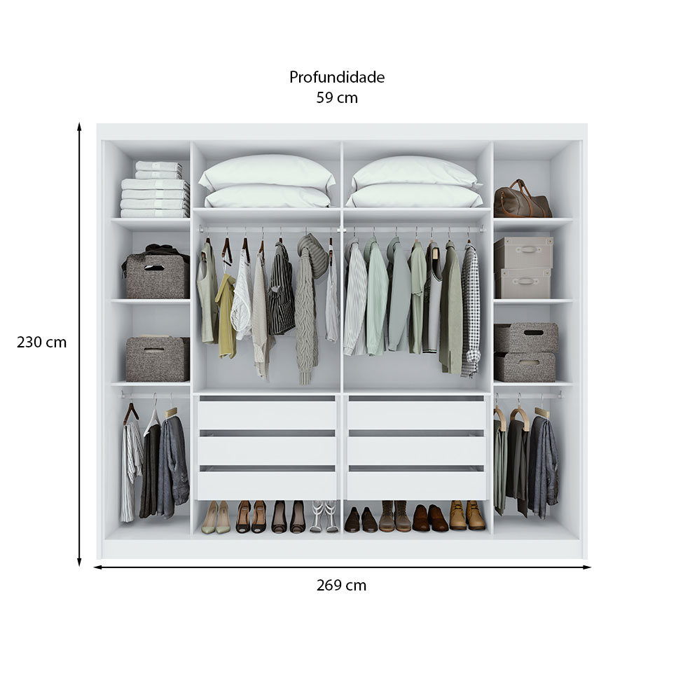 Guarda-Roupa Casal Toronto 2 Portas 6 Gavetas Branco
