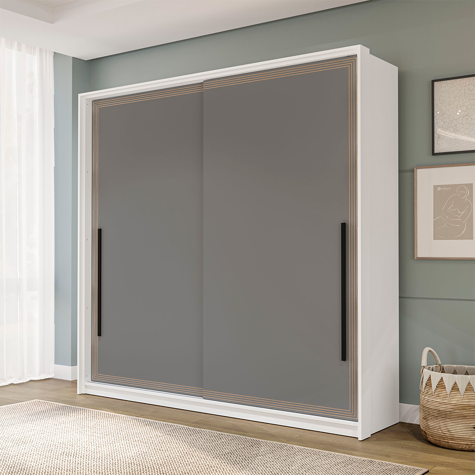 Guarda-Roupa Casal Valência 2 Portas 2 Gavetas Branco e Cinza