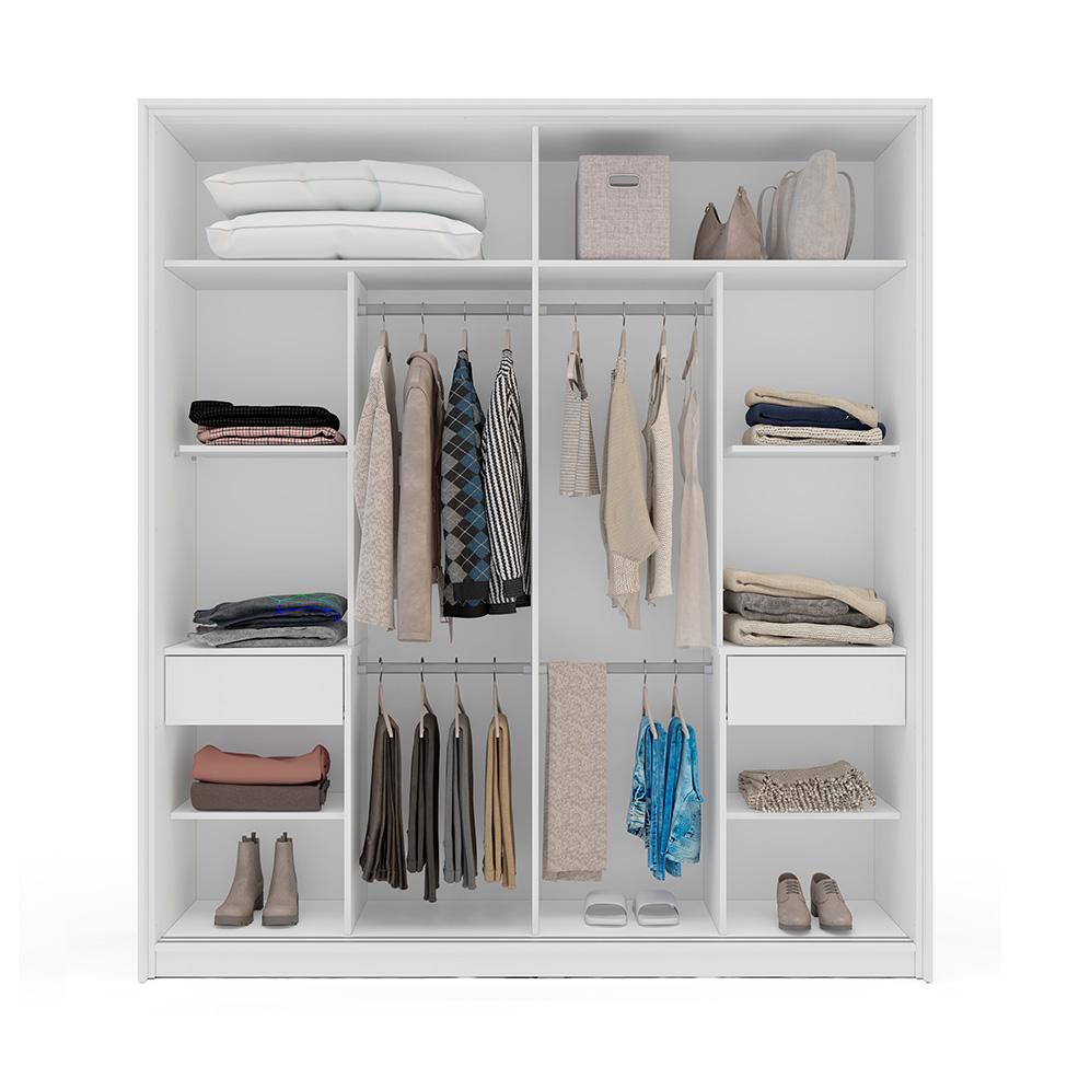 Guarda-Roupa Casal Valência 2 Portas 2 Gavetas Branco e Creme