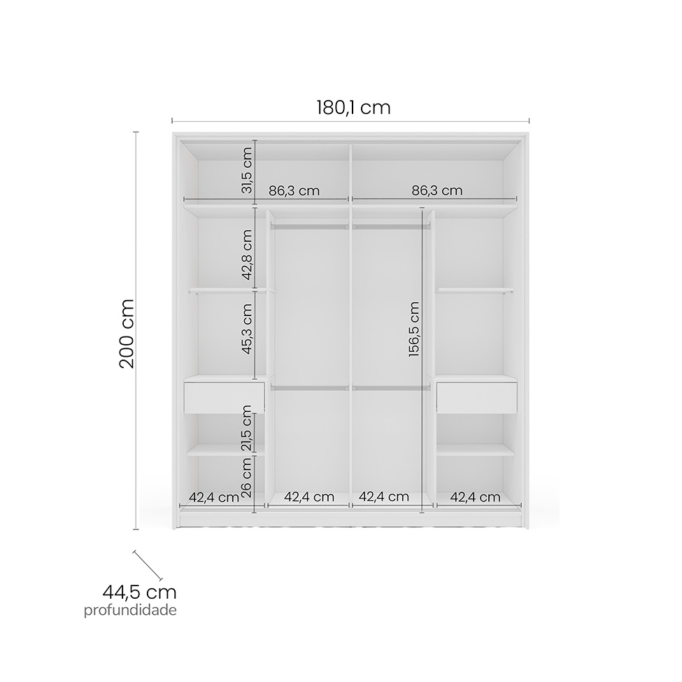 Guarda-Roupa Casal Valência 2 Portas 2 Gavetas Branco e Creme
