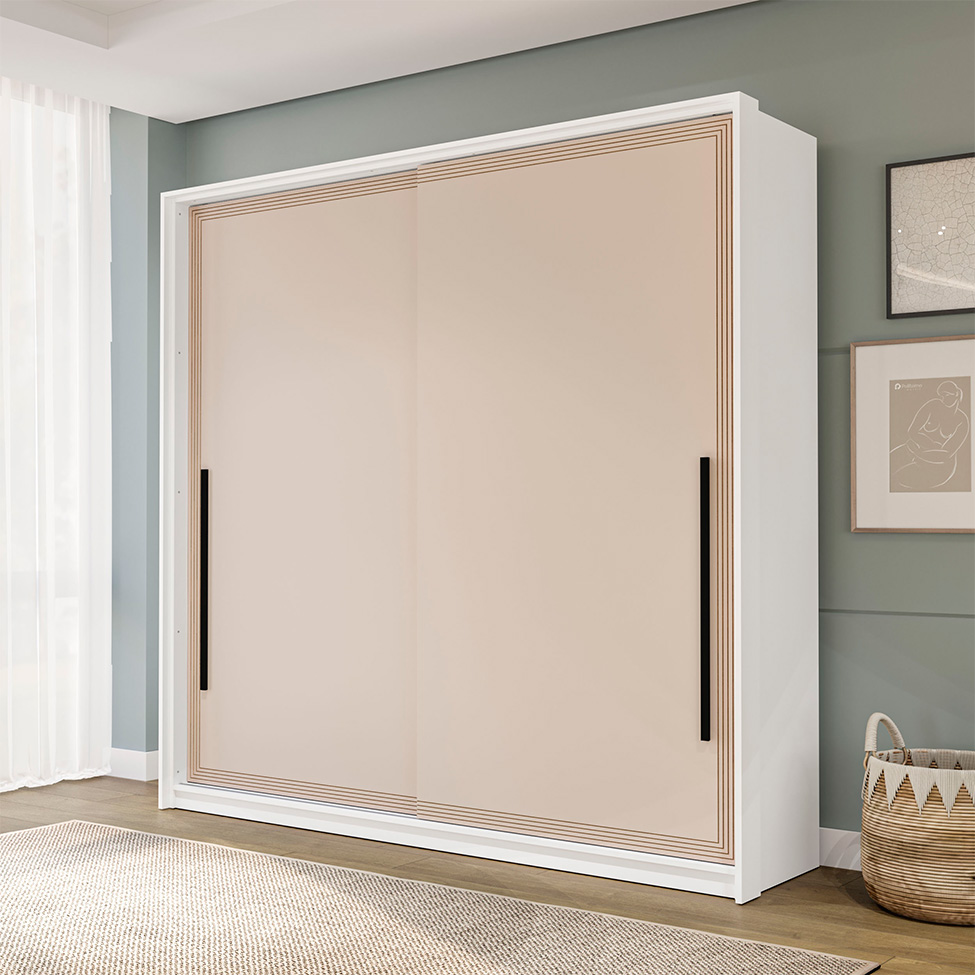 Guarda-Roupa Casal Valência 2 Portas 2 Gavetas Branco e Creme