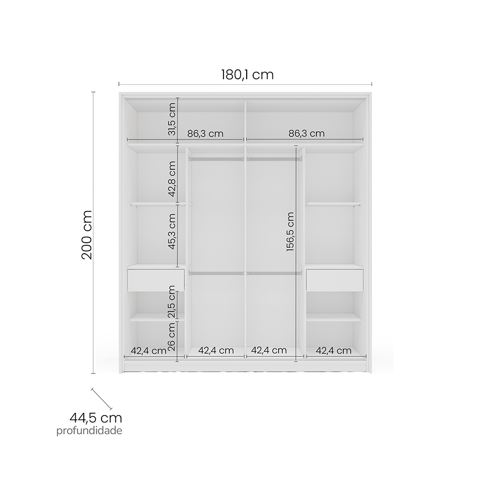 Guarda-Roupa Casal Valência 2 Portas 2 Gavetas Branco e Verde
