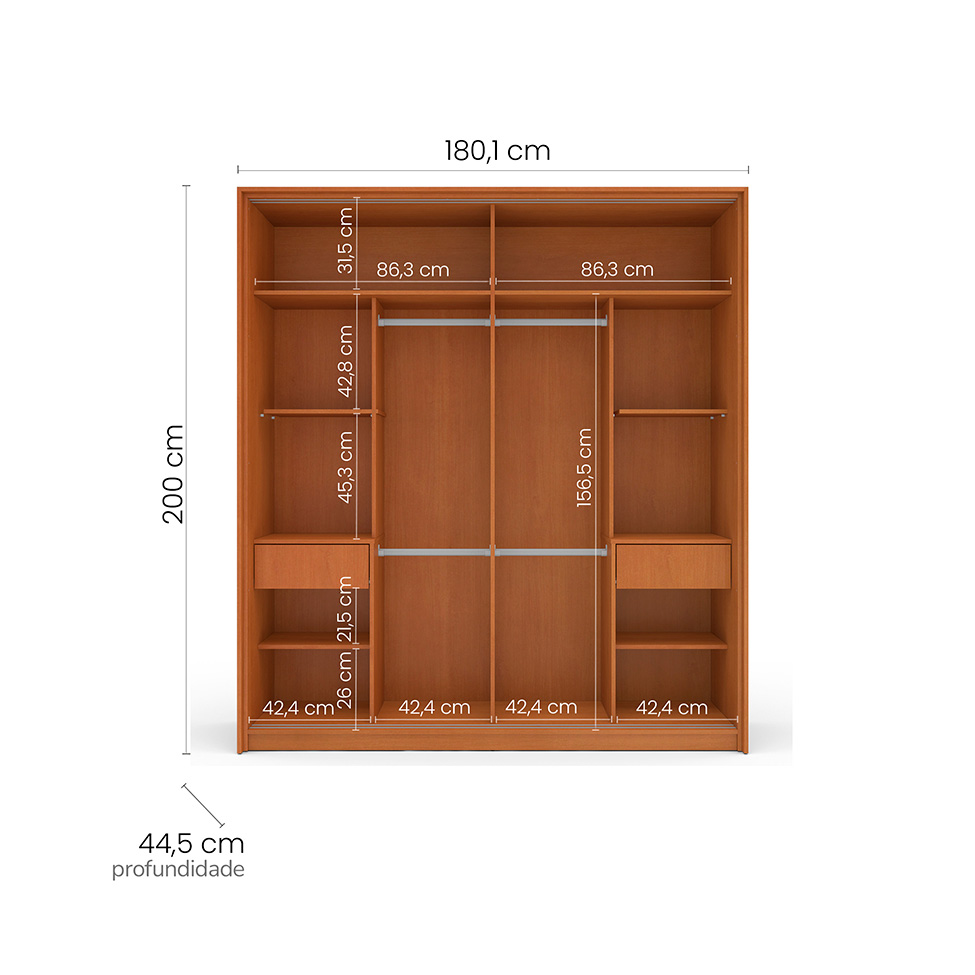 Guarda-Roupa Casal Valência 2 Portas 2 Gavetas Freijó e Azul