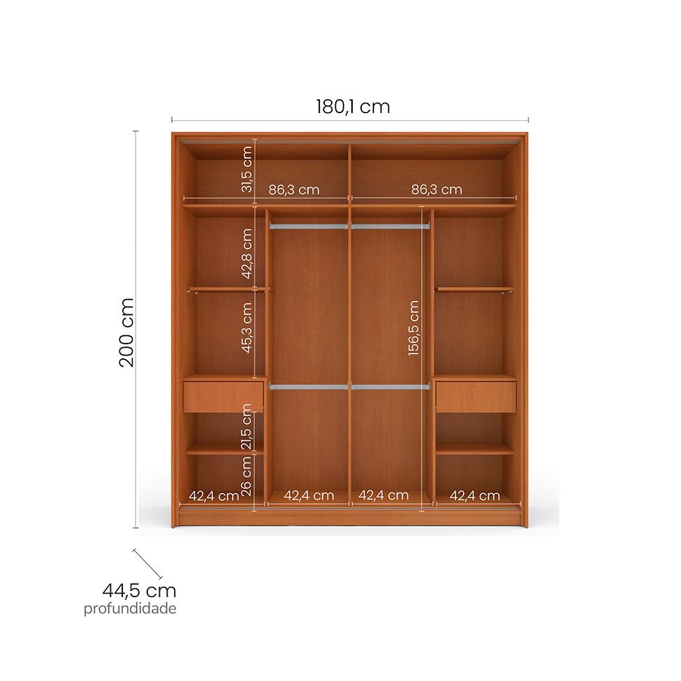 Guarda-Roupa Casal Valência 2 Portas 2 Gavetas Freijó e Creme