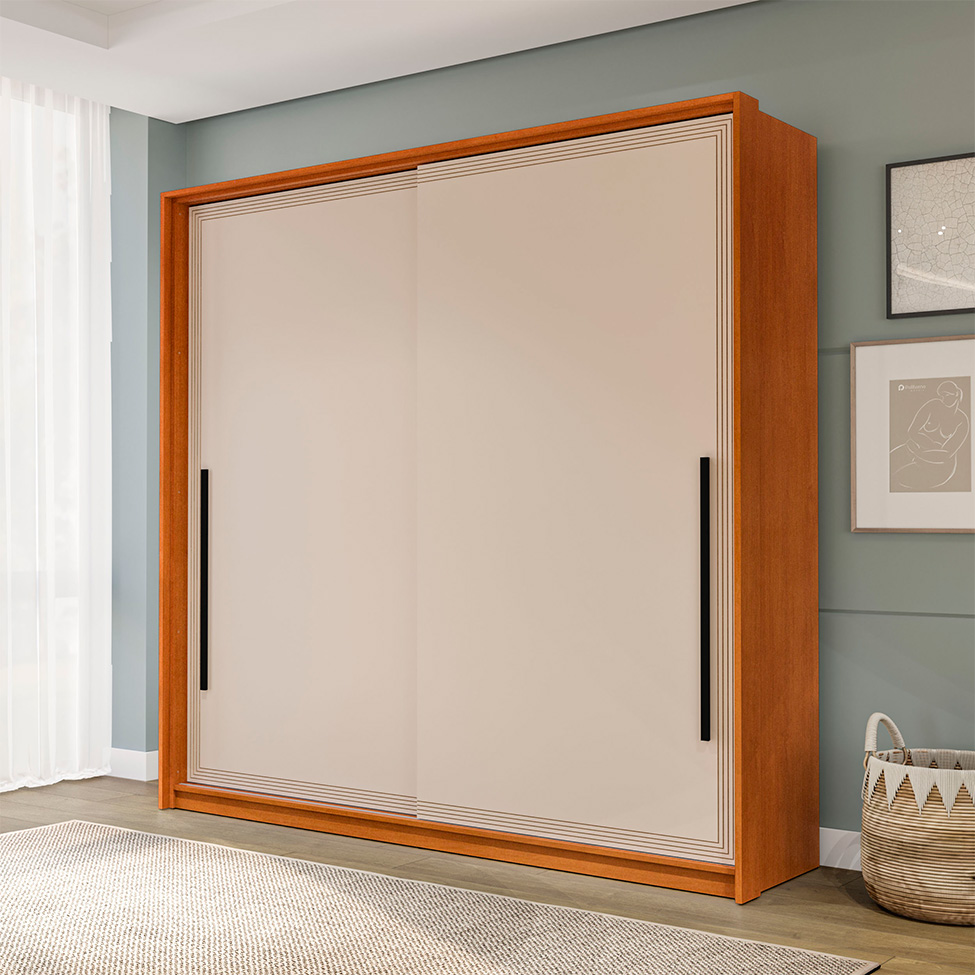 Guarda-Roupa Casal Valência 2 Portas 2 Gavetas Freijó e Creme