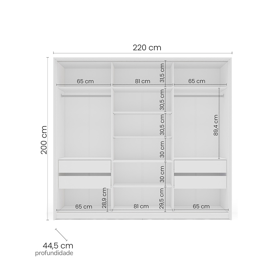 Guarda-Roupa Casal Valência 3 Portas 4 Gavetas Branco