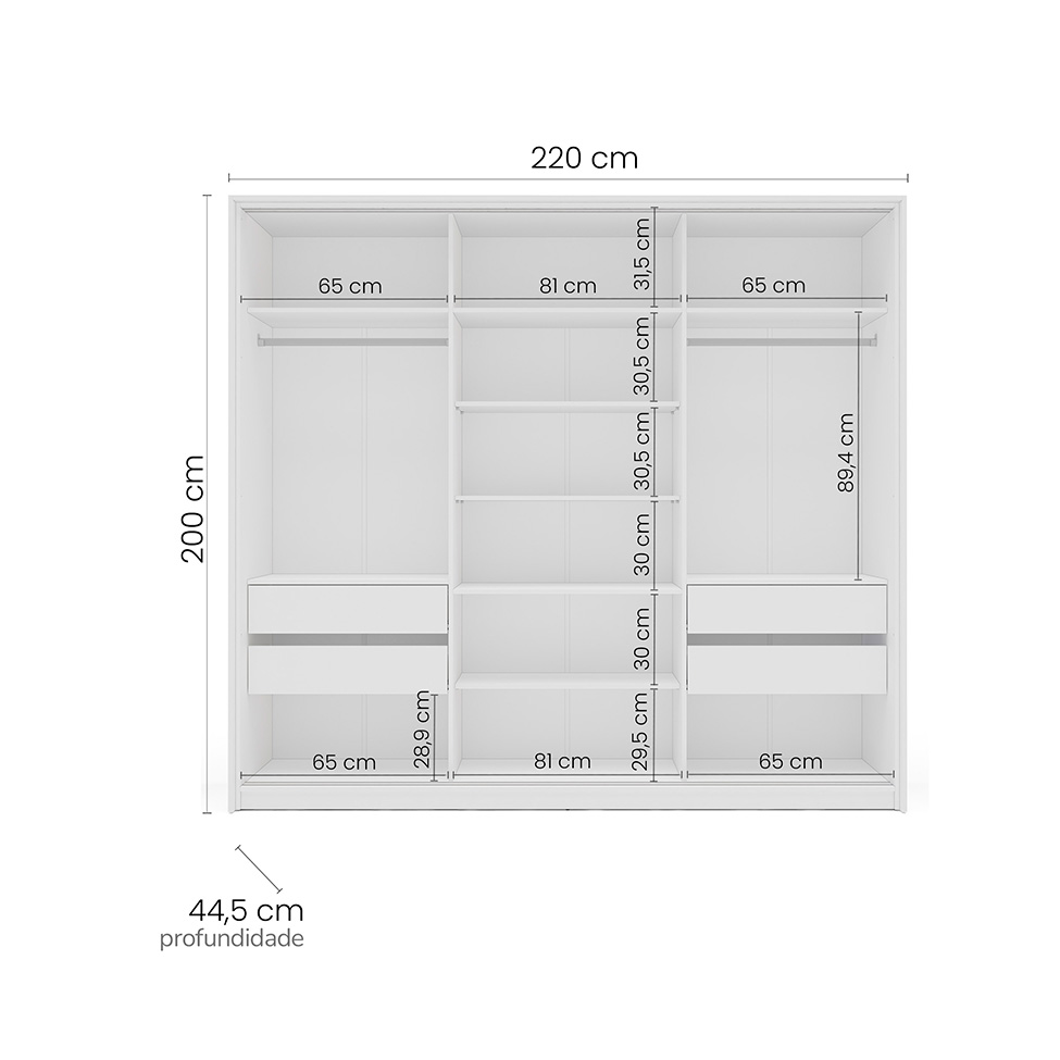 Guarda-Roupa Casal Valência 3 Portas 4 Gavetas Branco e Azul