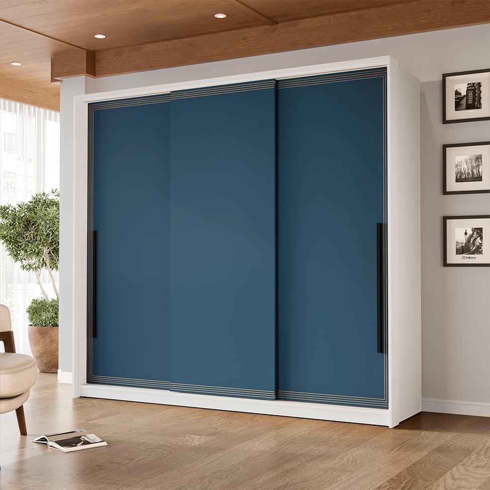 Guarda-Roupa Casal Valência 3 Portas 4 Gavetas Branco e Azul