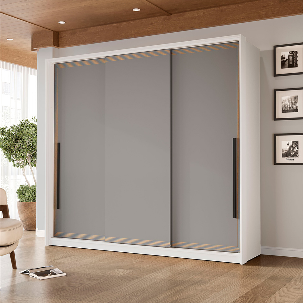 Guarda-Roupa Casal Valência 3 Portas 4 Gavetas Branco e Cinza