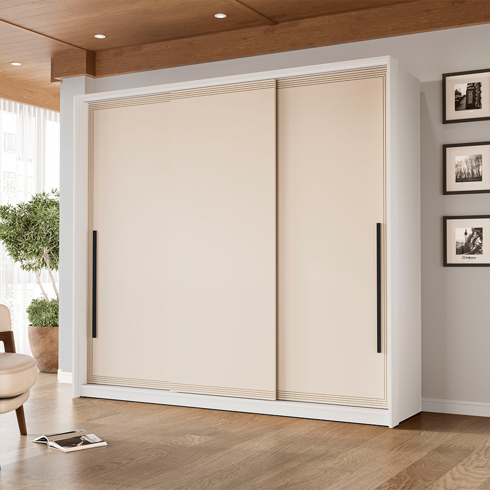 Guarda-Roupa Casal Valência 3 Portas 4 Gavetas Branco e Creme