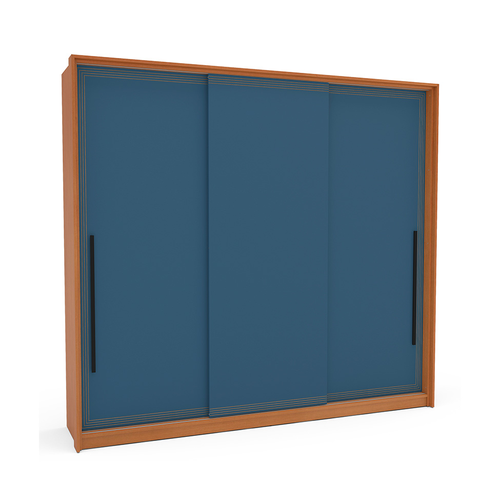 Guarda-Roupa Casal Valência 3 Portas 4 Gavetas Freijó e Azul