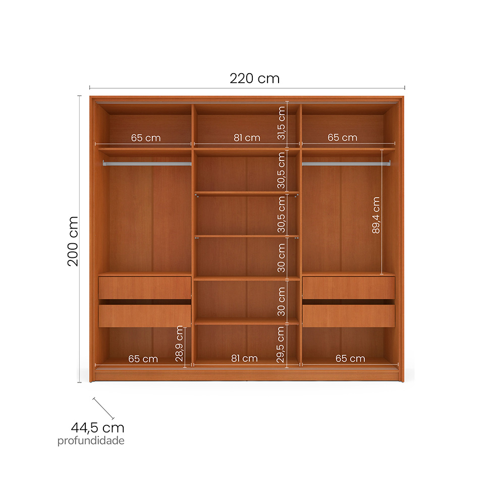 Guarda-Roupa Casal Valência 3 Portas 4 Gavetas Freijó e Azul