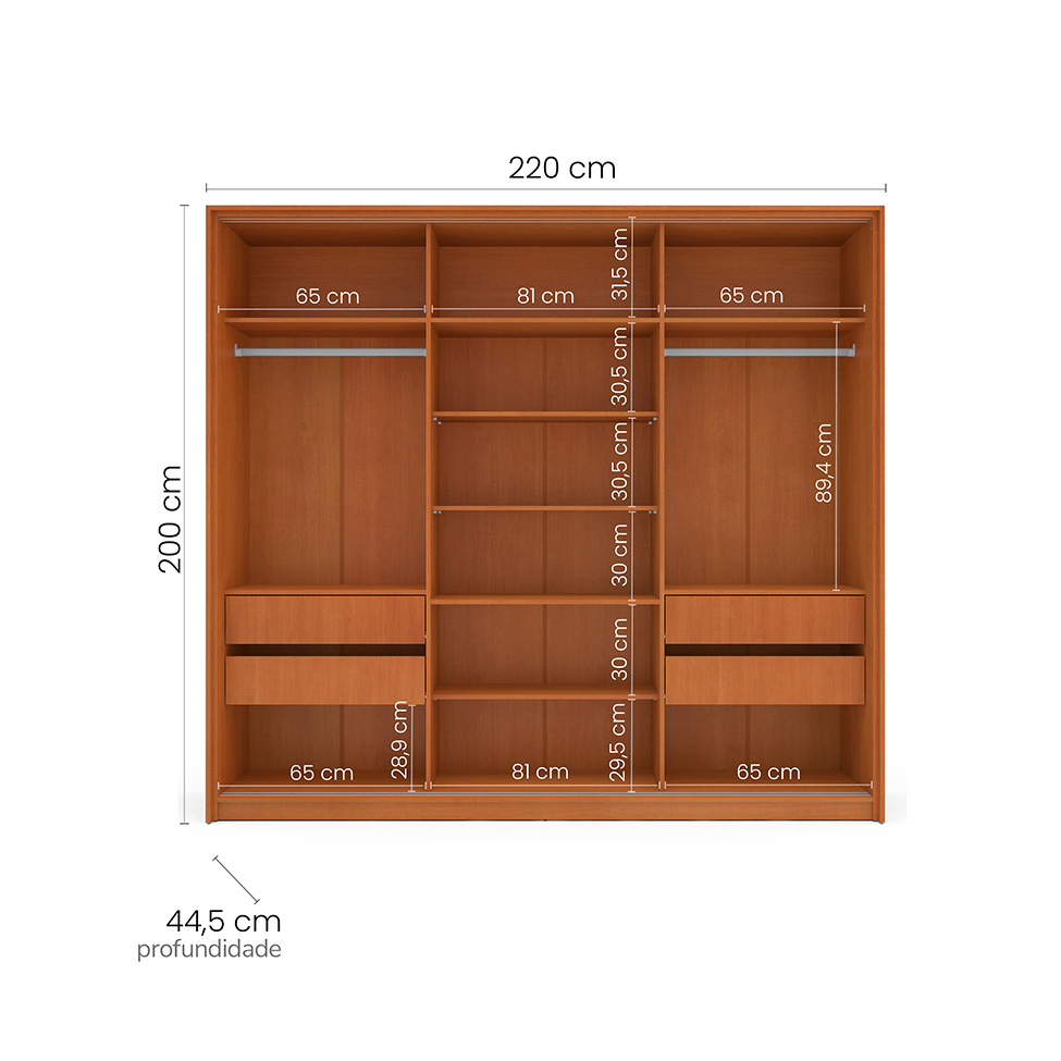 Guarda-Roupa Casal Valência 3 Portas 4 Gavetas Freijó e Branco