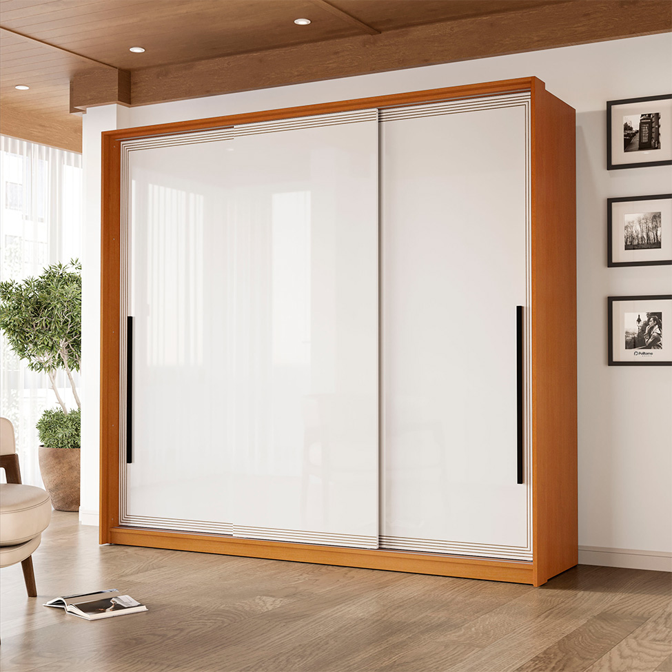 Guarda-Roupa Casal Valência 3 Portas 4 Gavetas Freijó e Branco