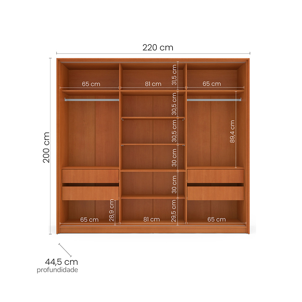 Guarda-Roupa Casal Valência 3 Portas 4 Gavetas Freijó e Creme