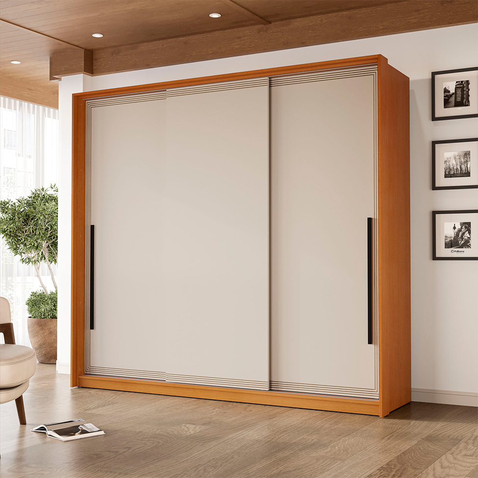 Guarda-Roupa Casal Valência 3 Portas 4 Gavetas Freijó e Creme