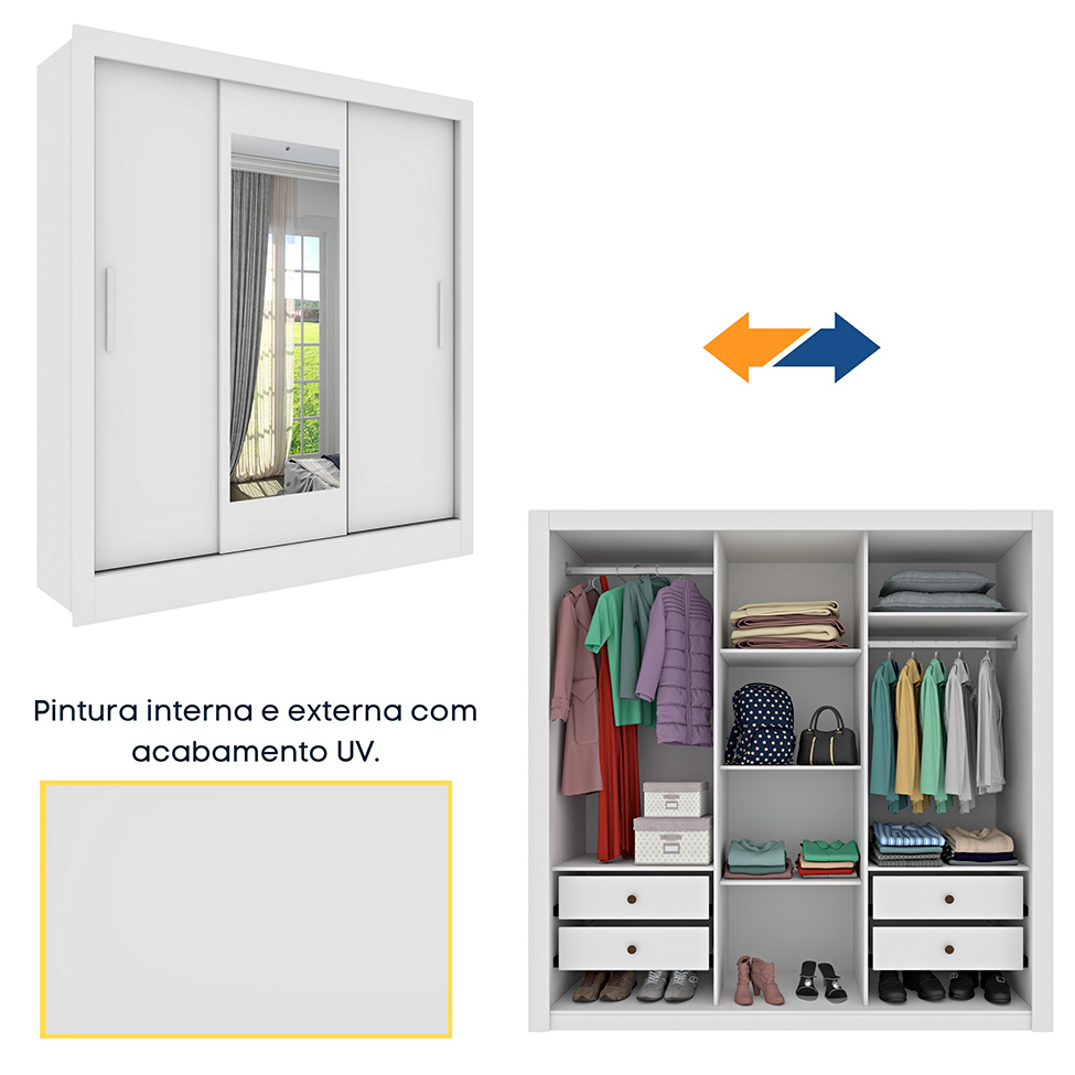 Guarda-Roupa Casal Valência 3 Portas 4 Gavetas Neve
