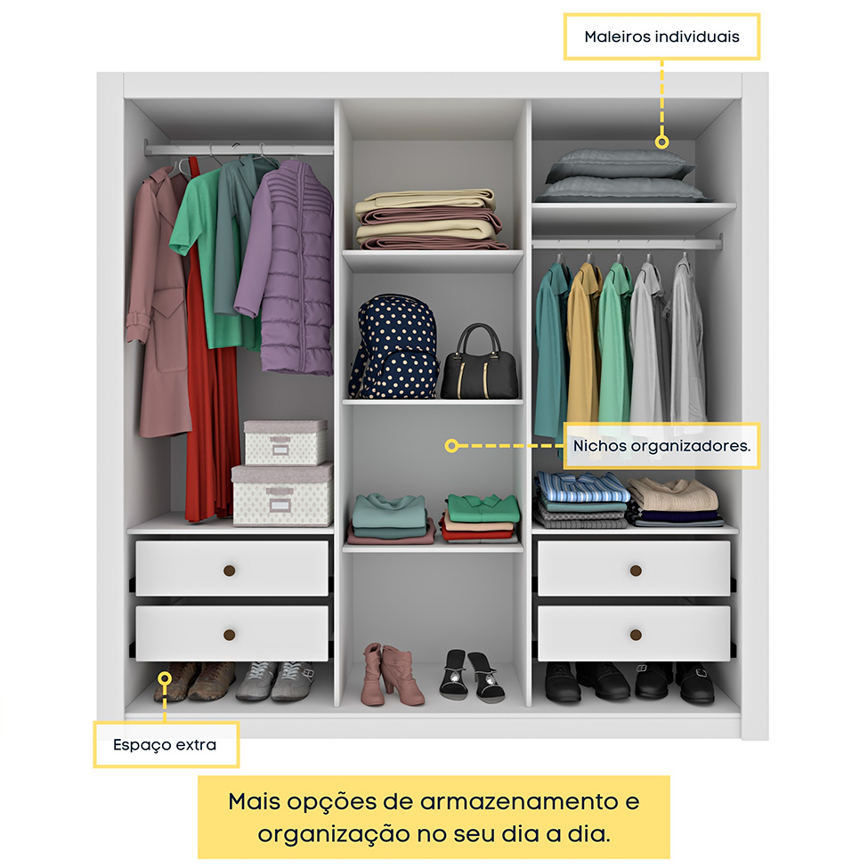 Guarda-Roupa Casal Valência 3 Portas 4 Gavetas Neve