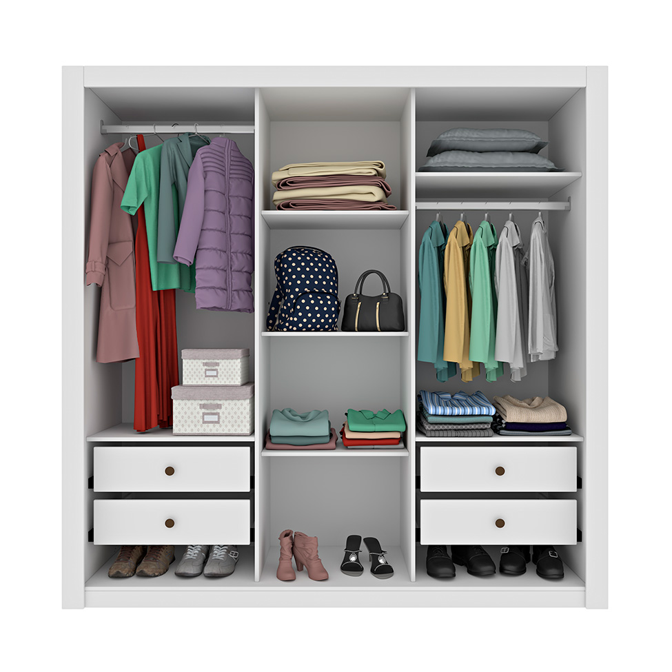 Guarda-Roupa Casal Valência 3 Portas 4 Gavetas Neve
