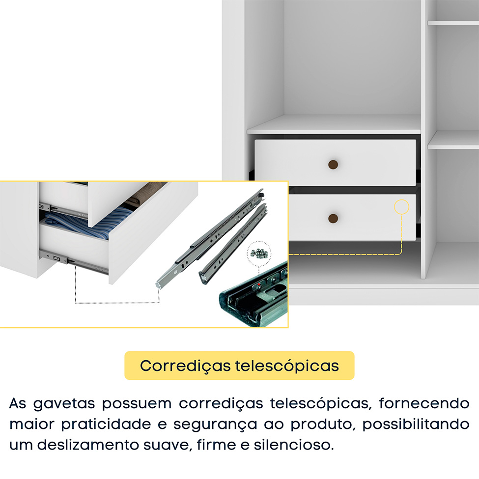 Guarda-Roupa Casal Valência 3 Portas 4 Gavetas Neve