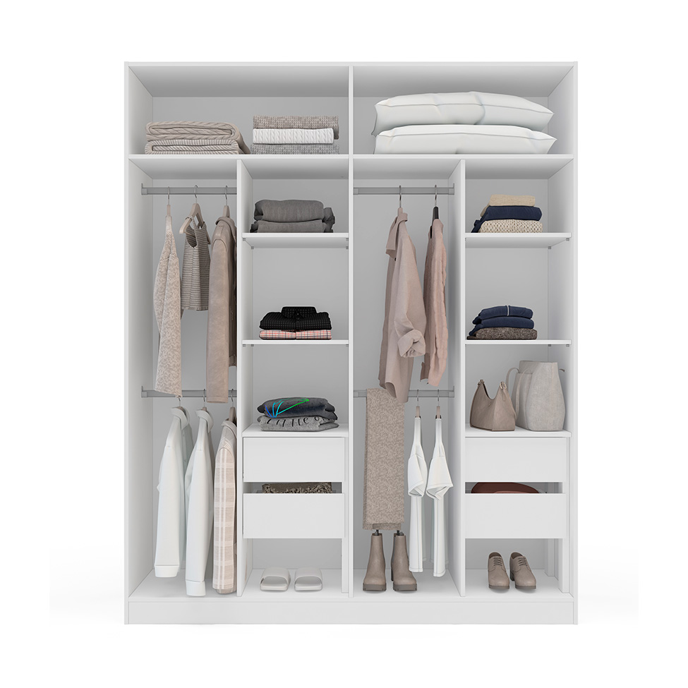 Guarda-Roupa Casal Valência 4 Portas 4 Gavetas Branco e Azul