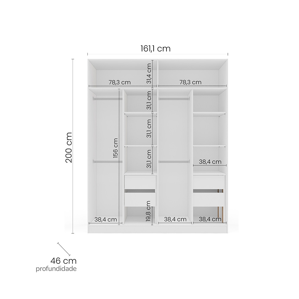Guarda-Roupa Casal Valência 4 Portas 4 Gavetas Branco e Azul