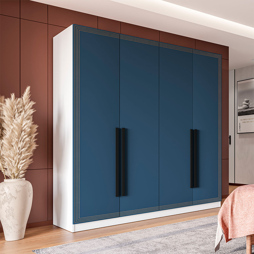 Guarda-Roupa Casal Valência 4 Portas 4 Gavetas Branco e Azul
