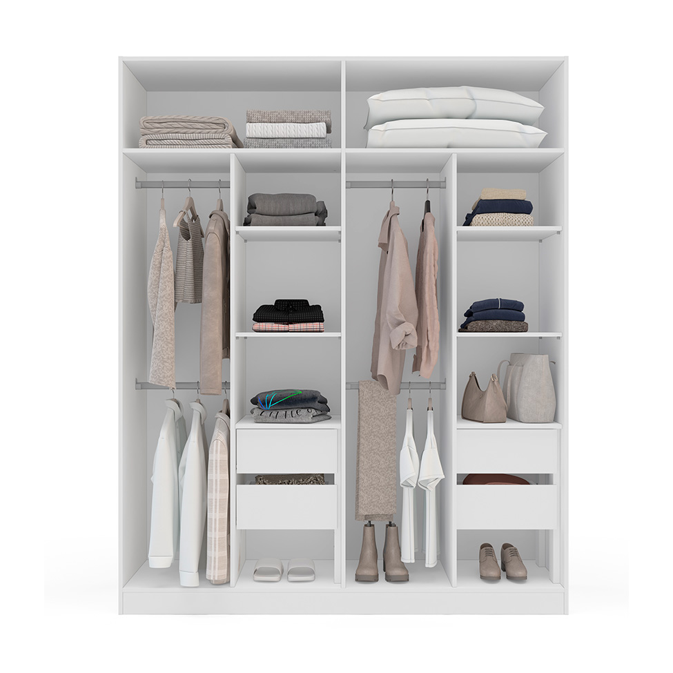 Guarda-Roupa Casal Valência 4 Portas 4 Gavetas Branco e Creme