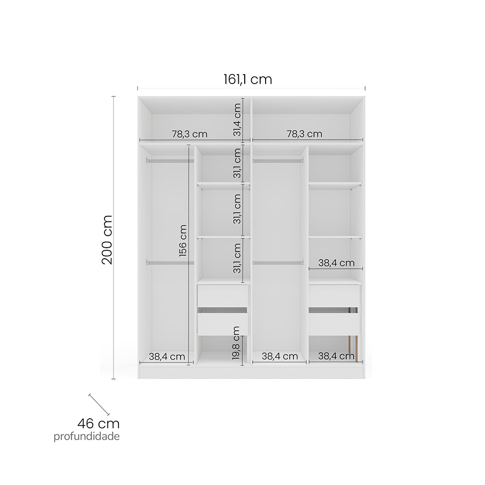 Guarda-Roupa Casal Valência 4 Portas 4 Gavetas Branco e Creme
