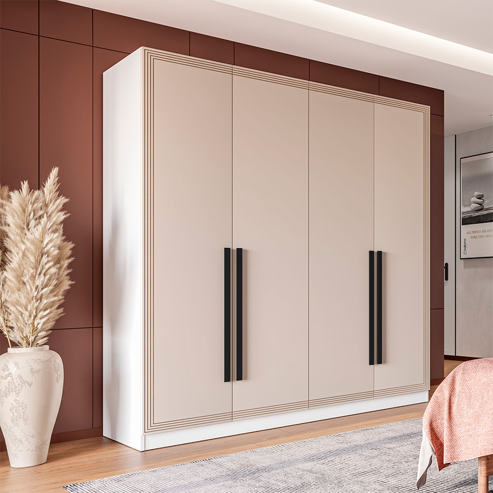Guarda-Roupa Casal Valência 4 Portas 4 Gavetas Branco e Creme