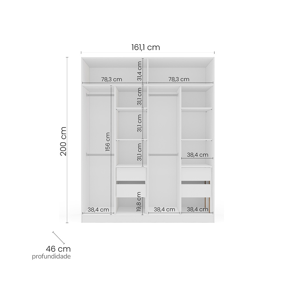 Guarda-Roupa Casal Valência 4 Portas 4 Gavetas Branco e Verde