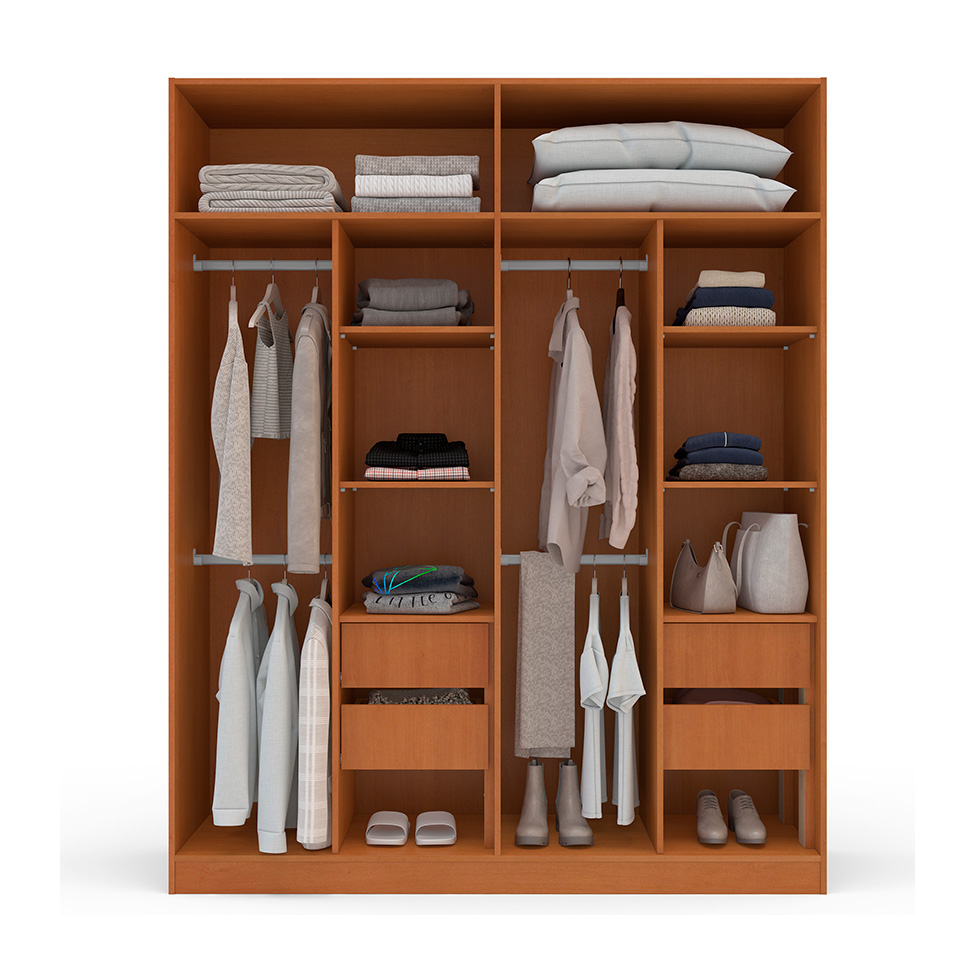 Guarda-Roupa Casal Valência 4 Portas 4 Gavetas Freijó e Azul
