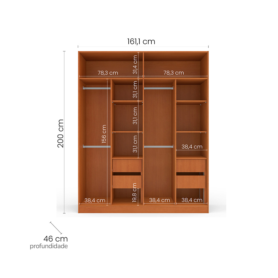 Guarda-Roupa Casal Valência 4 Portas 4 Gavetas Freijó e Azul