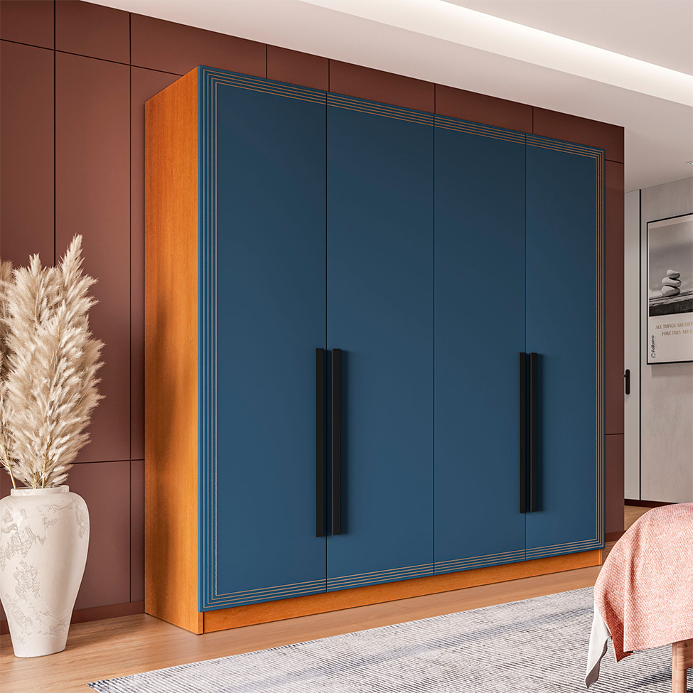 Guarda-Roupa Casal Valência 4 Portas 4 Gavetas Freijó e Azul