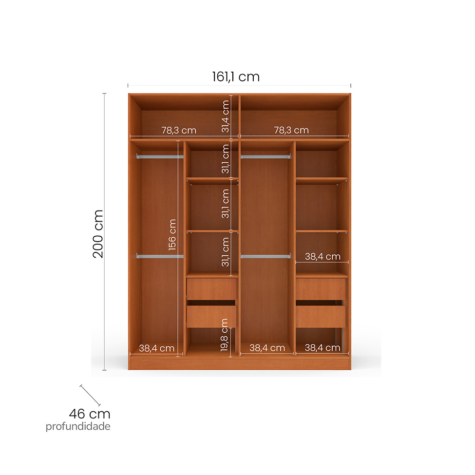 Guarda-Roupa Casal Valência 4 Portas 4 Gavetas Freijó e Branco