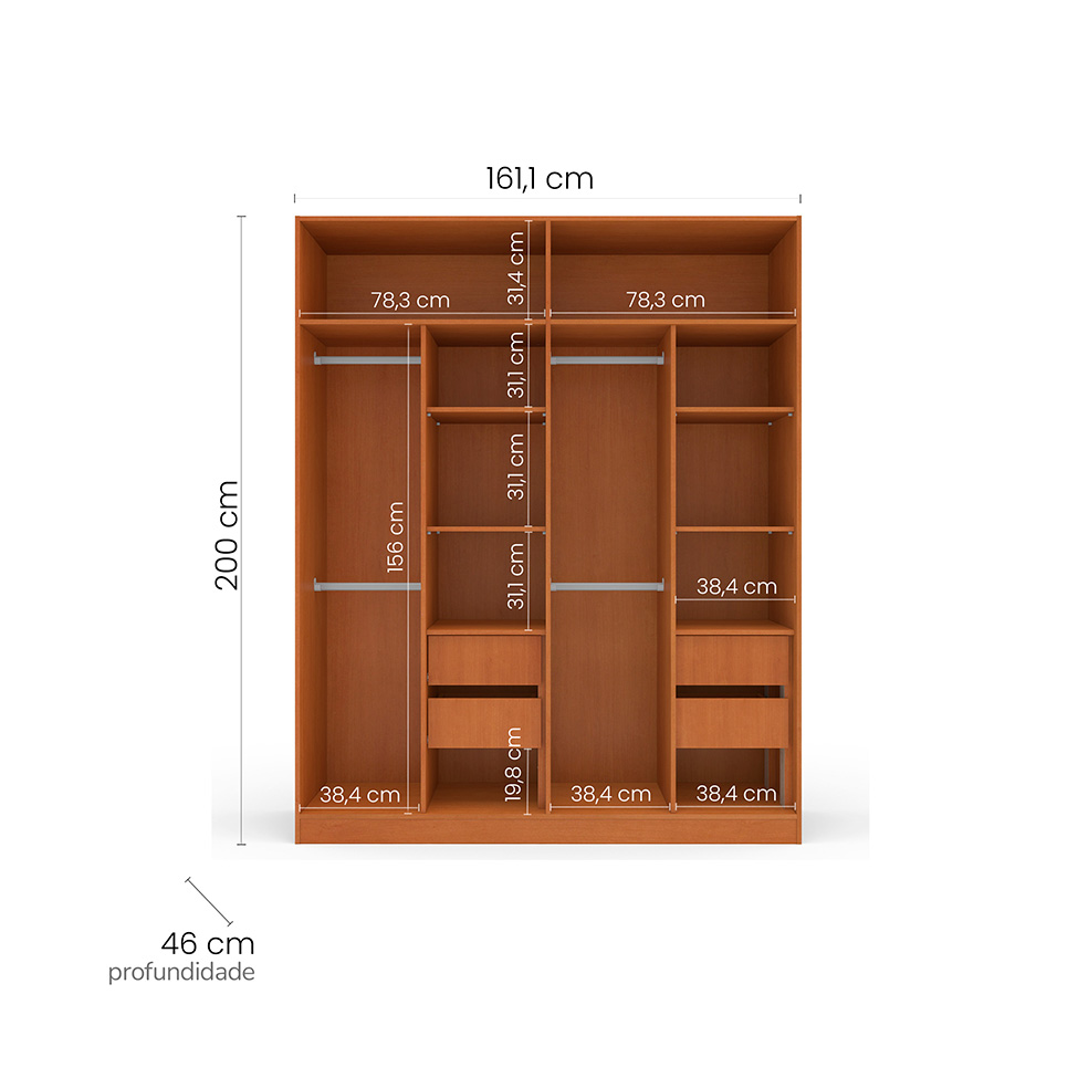 Guarda-Roupa Casal Valência 4 Portas 4 Gavetas Freijó e Cinza