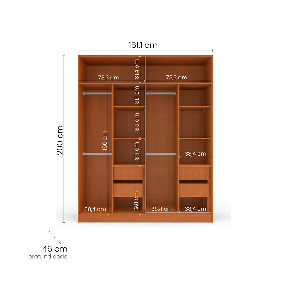 Guarda-Roupa Casal Valência 4 Portas 4 Gavetas Freijó e Creme