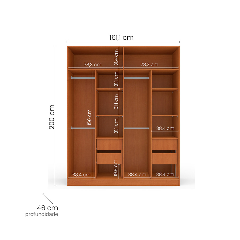 Guarda-Roupa Casal Valência 4 Portas 4 Gavetas Freijó e Verde