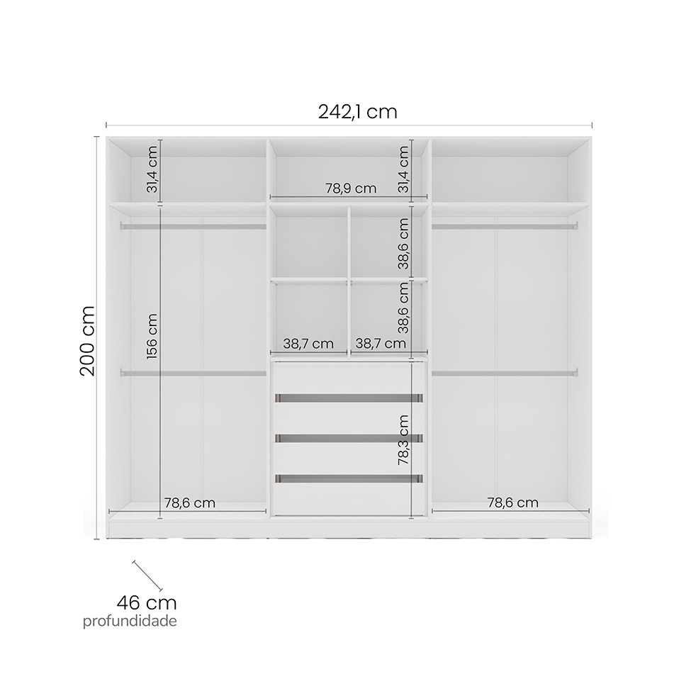 Guarda-Roupa Casal Valência 6 Portas 4 Gavetas Branco