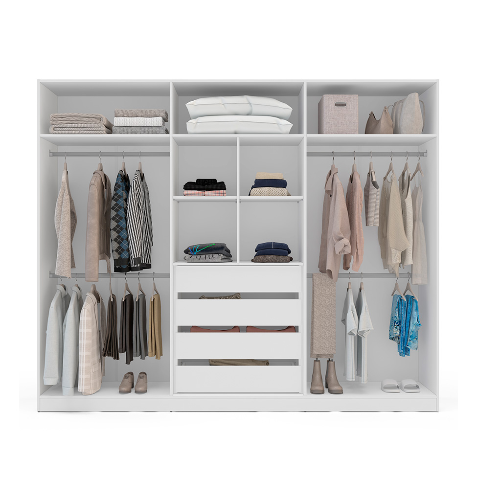 Guarda-Roupa Casal Valência 6 Portas 4 Gavetas Branco e Azul