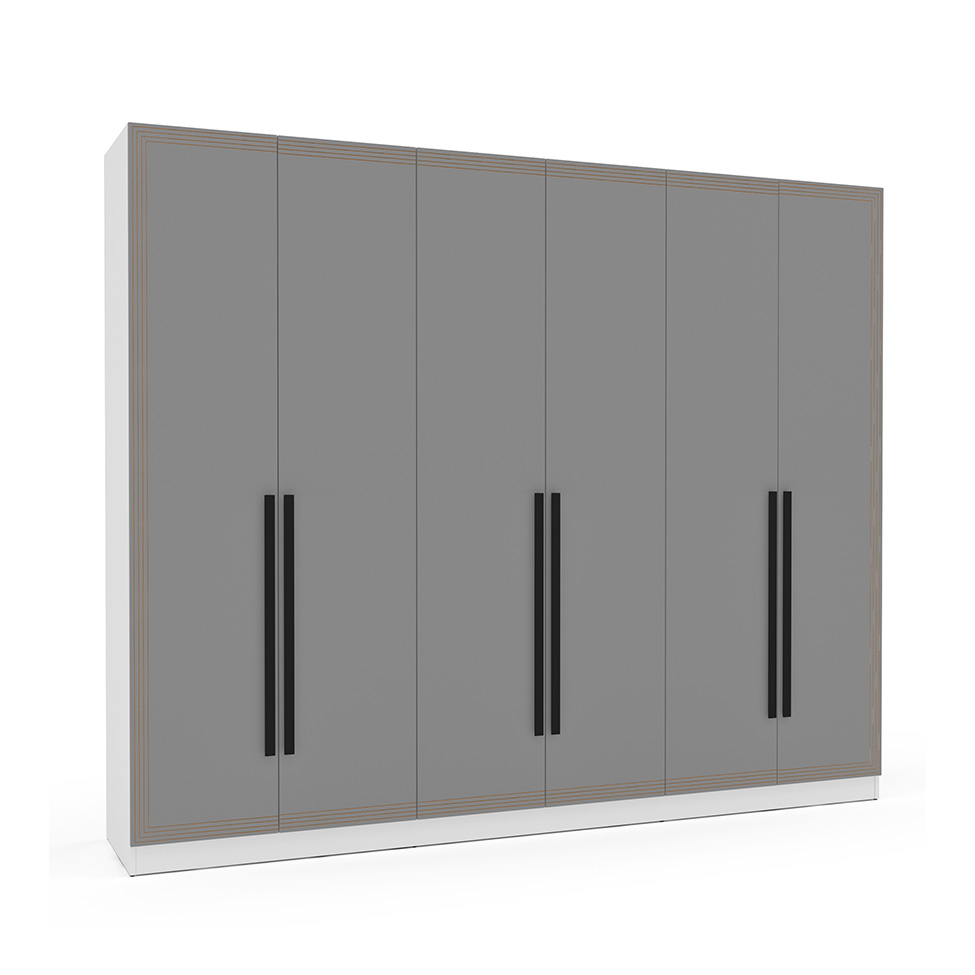 Guarda-Roupa Casal Valência 6 Portas 4 Gavetas Branco e Cinza