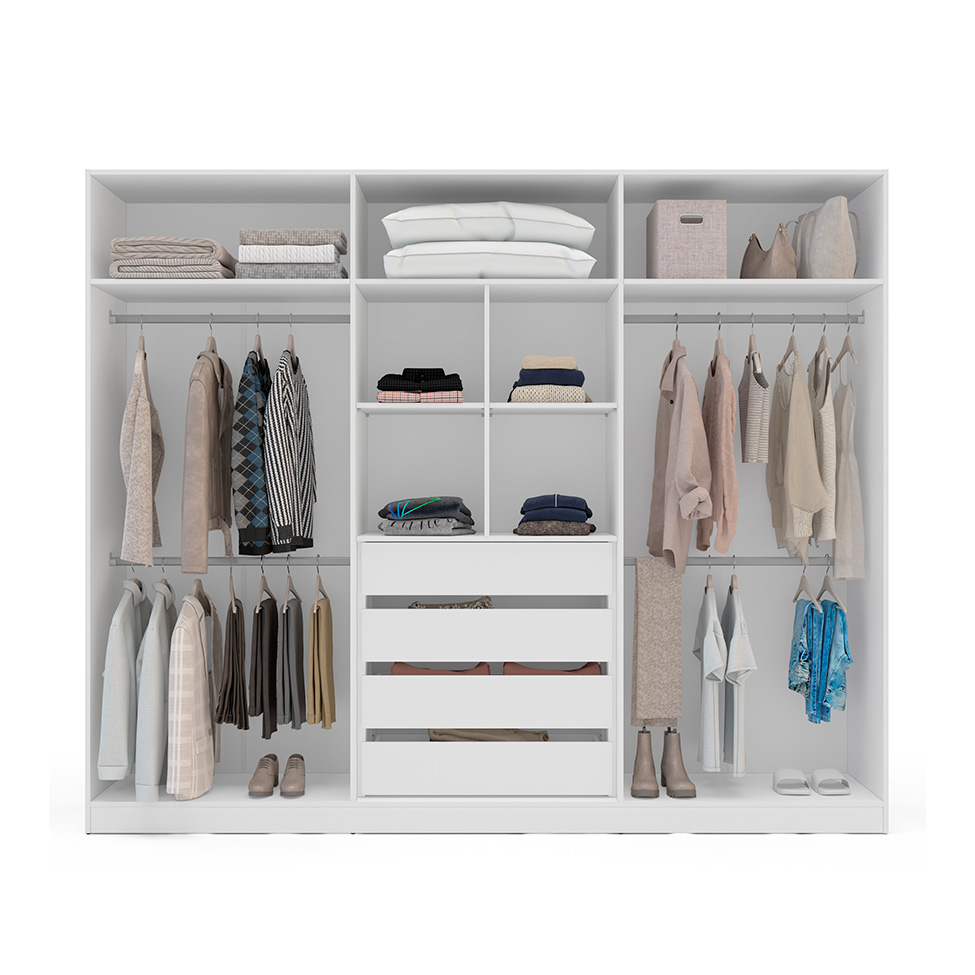 Guarda-Roupa Casal Valência 6 Portas 4 Gavetas Branco e Cinza