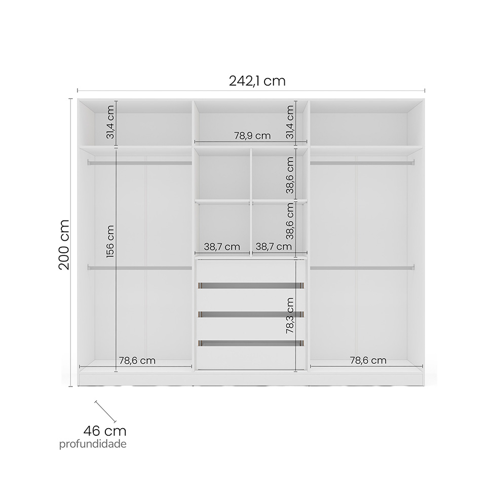 Guarda-Roupa Casal Valência 6 Portas 4 Gavetas Branco e Cinza