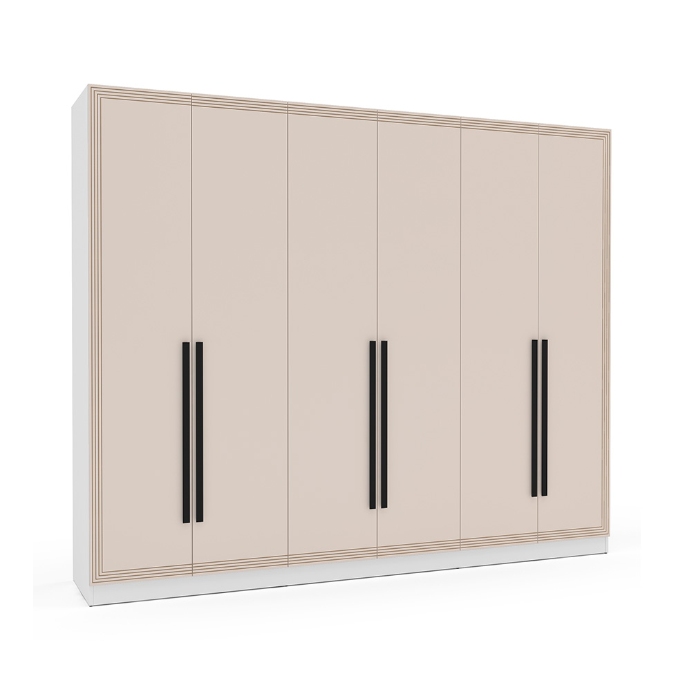 Guarda-Roupa Casal Valência 6 Portas 4 Gavetas Branco e Creme